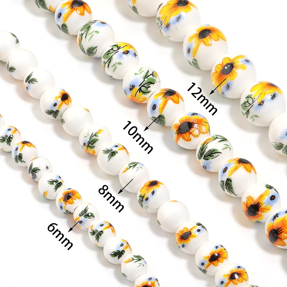 28-60pcs/lot Chinese Style Ceramic Beads 6/8/10/12mm Round Loose Spacer Beada For Jewelry Making DIY Necklace Bracelet