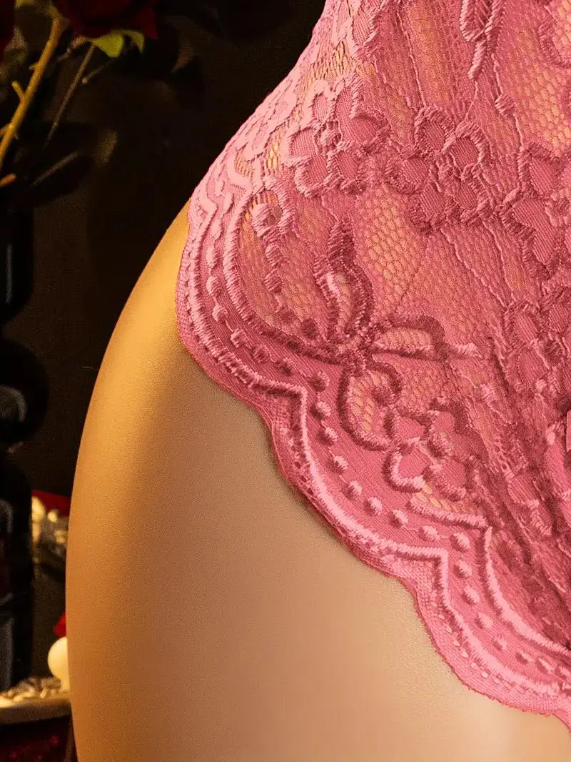 Crotchless Pink Sexy Lingerie Women Hollow Bodysuits Erotic Costumes Teddy Babydoll Dress Deep V Open Bra Female Porn Underwear image 6