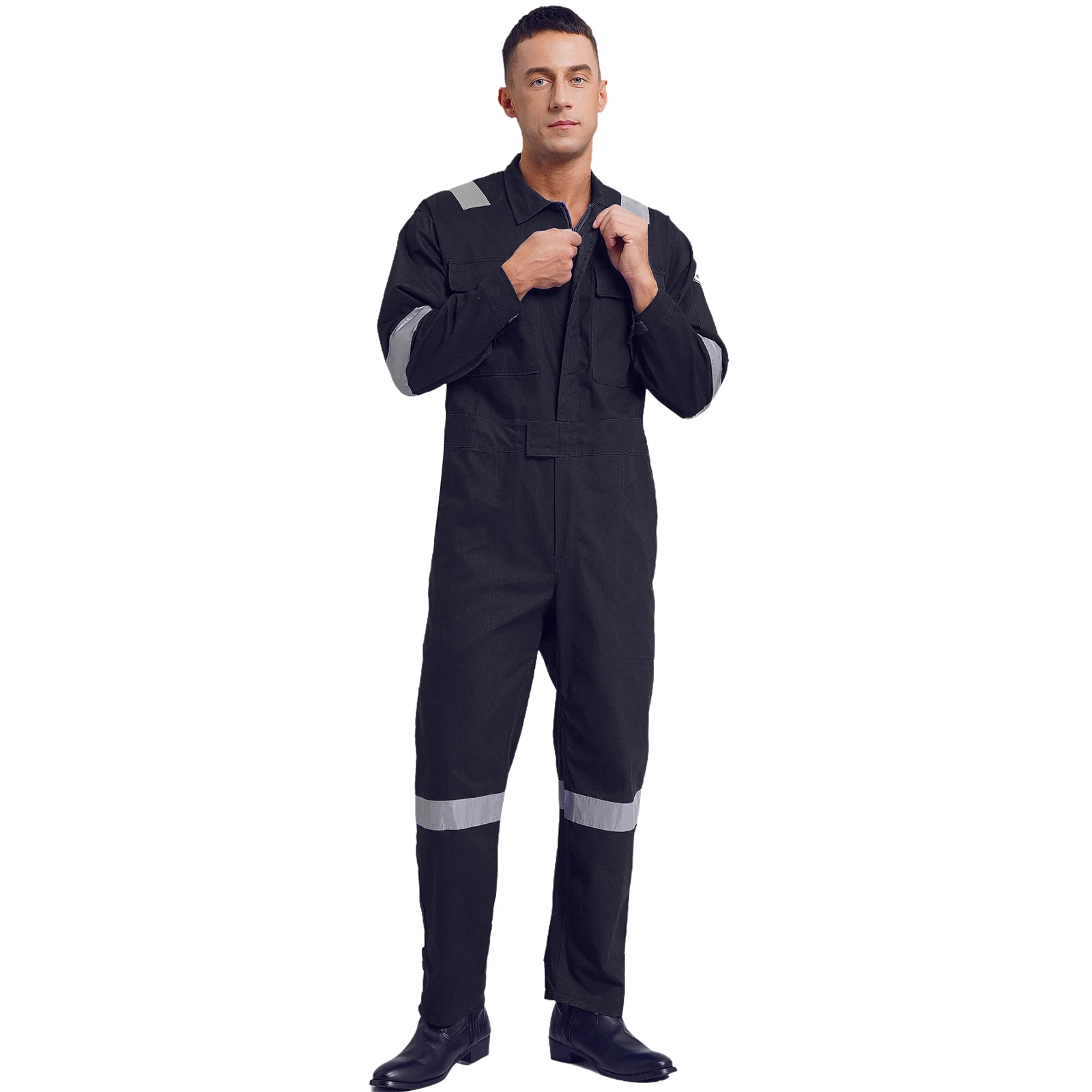 Men's Lightweight Work Coveralls Dustproof Dungarees One Piece Reflective Strips Safety Mechanics Jumpsuits Working Uniforms