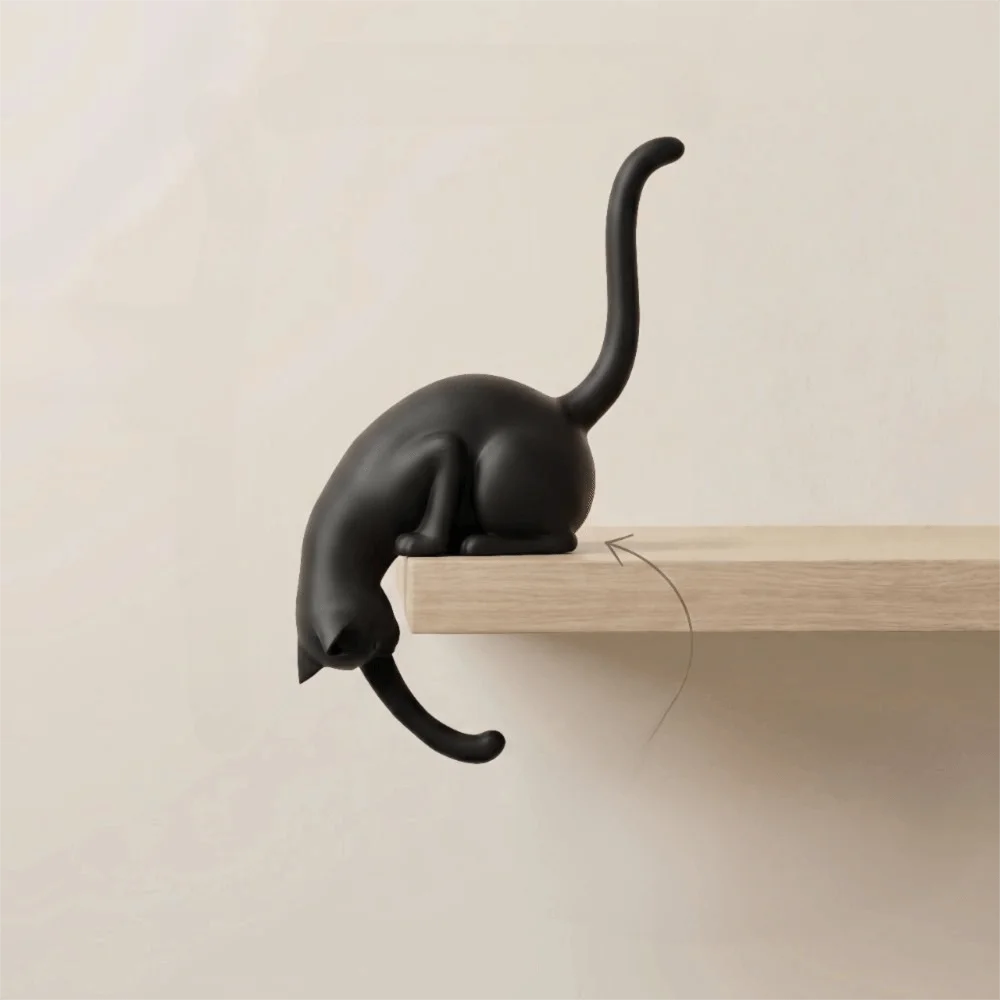 Adhesive Wall Hooks Cat Tail Hooks Adhesive Backing Cat Shape Animal Shape Hooks Shelf Edge Design No Drill Hanging Holder