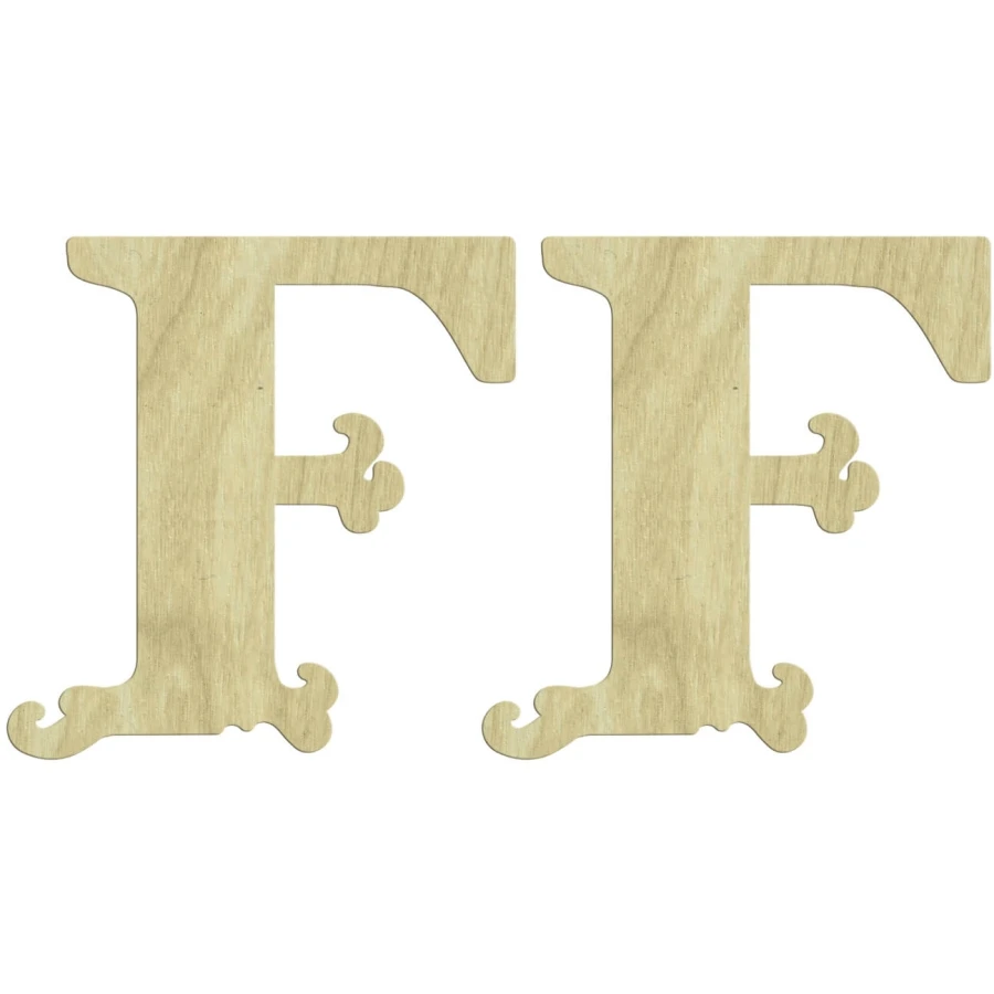 KD224 Letter F 2li Set Wooden Package Ornament, Unpainted Wooden Ornament