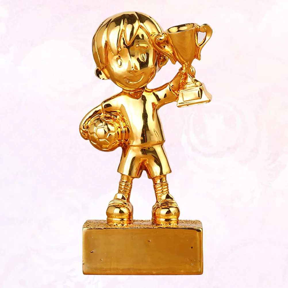 Small Soccer Award Trophy Plating Resin Reward Prizes Decoration Football Awards Trophy with Base (Golden)