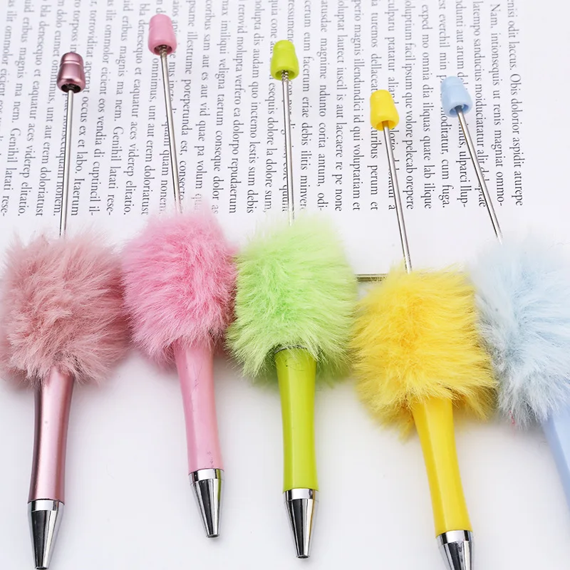 20pcs Creative DIY Plush Bead Pen Colorful Beaded Ballpoint Pens Handmade Plush Decoration Cute Ballpoint Pen for Writing