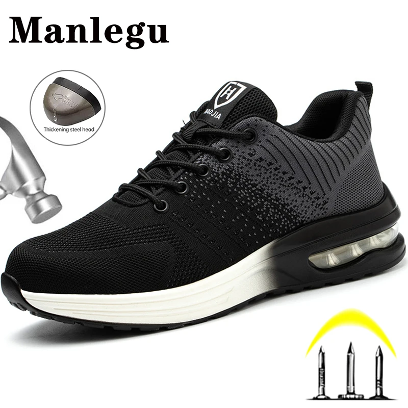 Air Cushion Work Safety Shoes Men Construction Shoes Breathable Lightweight Work Sneakers Anti-Smash Steel Toe Safety Boots