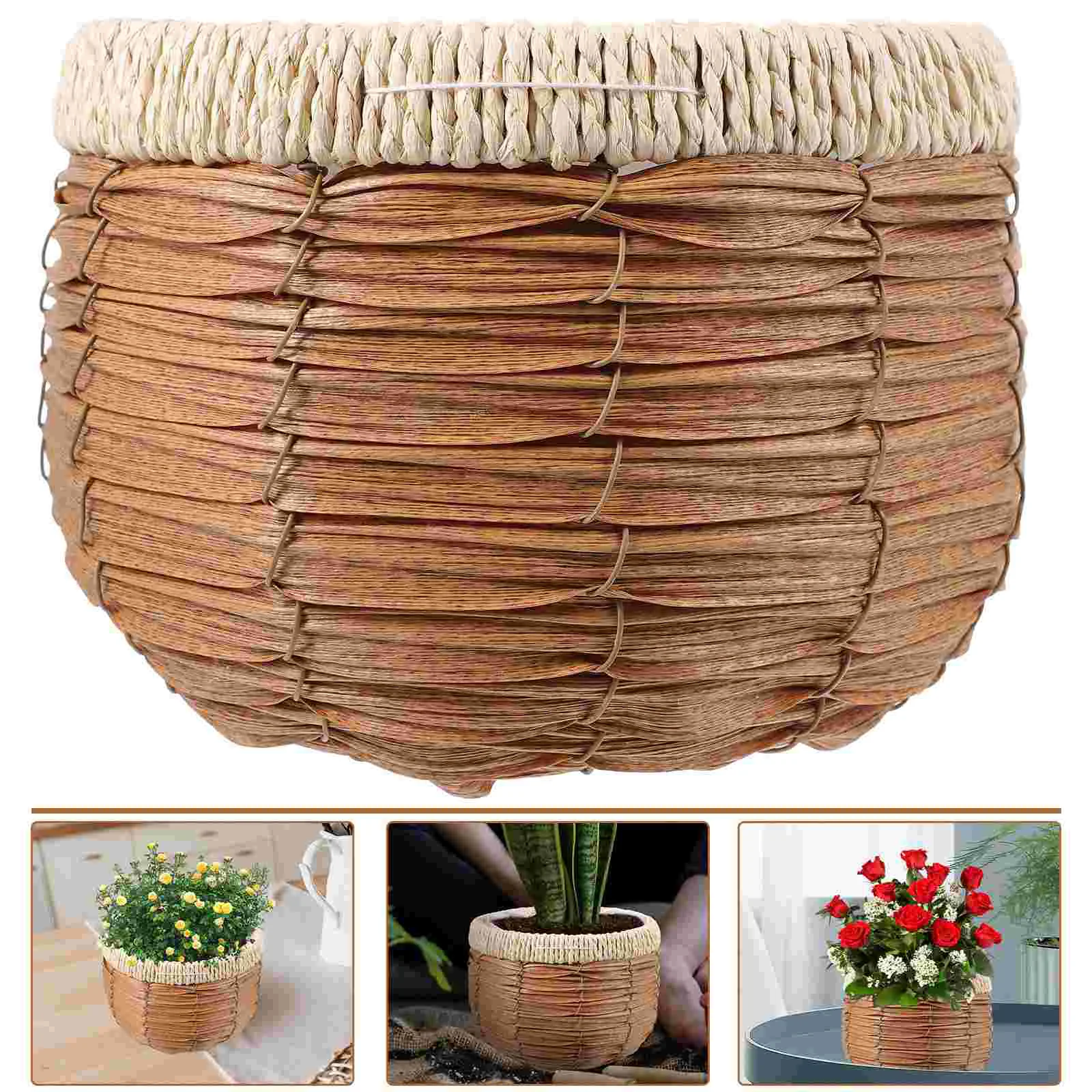 Flower Basket Woven Pot Rattan Green Plant Succulent Storage (brown) Tiered Planter Flowerpot Wicker