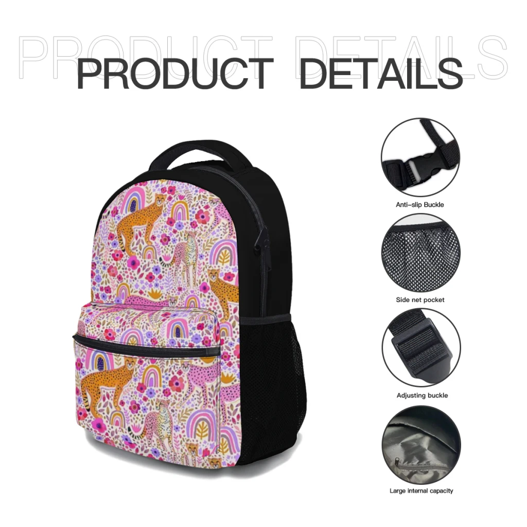 Cheetah’s in a Rainbow Garden Versatile Backpack Large Capacity Waterproof Backpack Washable Computer Bag Unisex