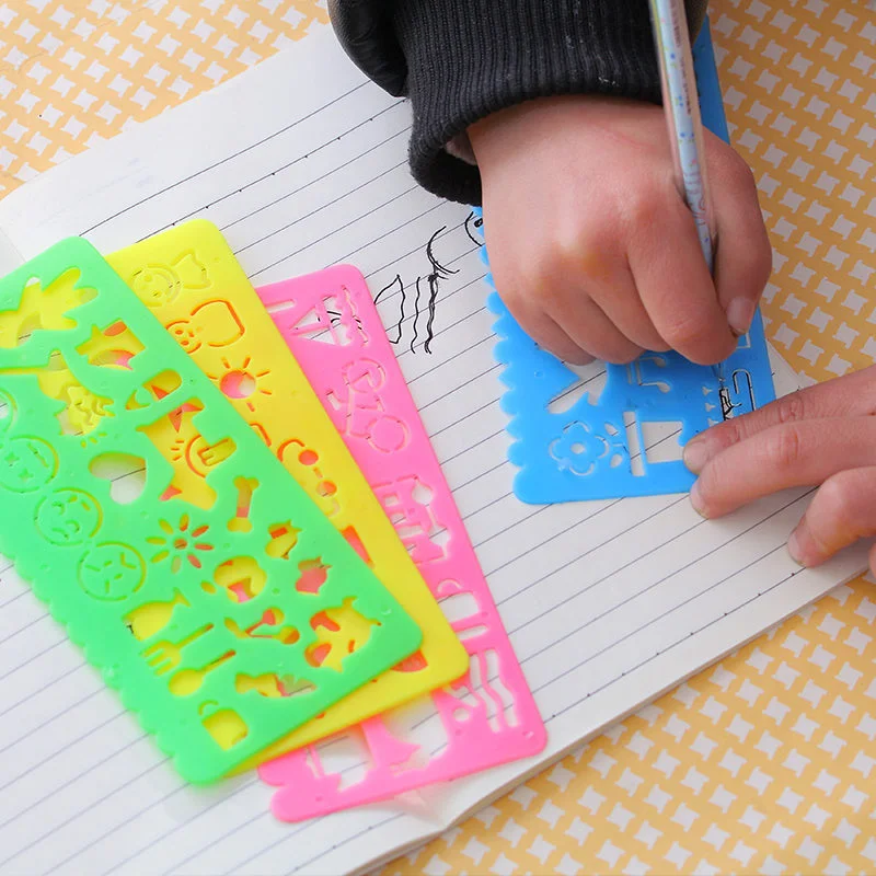 4 Pcs Cartoon Children Speed Hua Chi Drawing Painting Template Ruler Hua Chi Ruler Stationery Student School Supplies