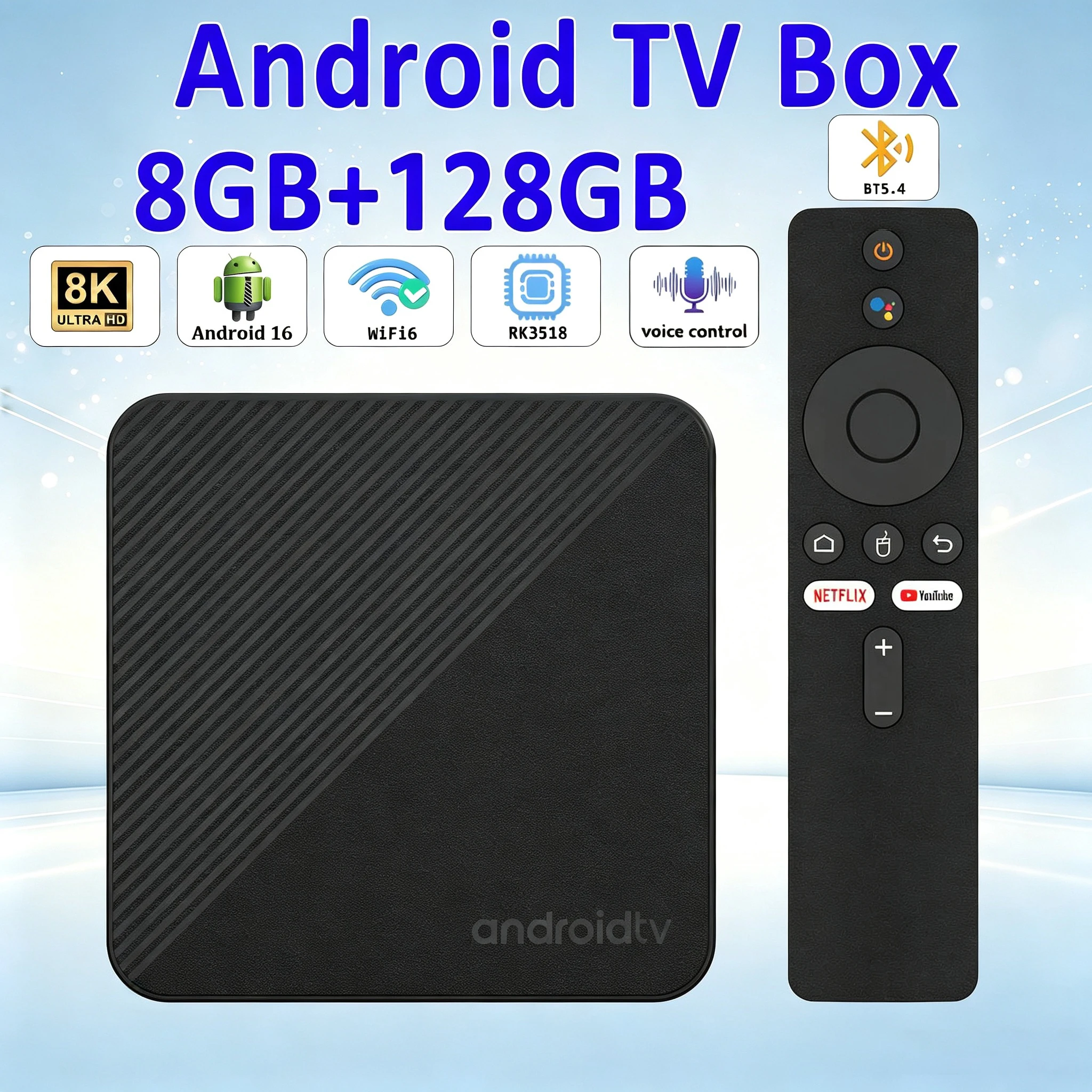T8 Android16 TV Box Support 4K 8K HD Dual WiFi BT5.4 Max Memory 128GB Voice Remote Netflix YouTube for Home Theater Media Player
