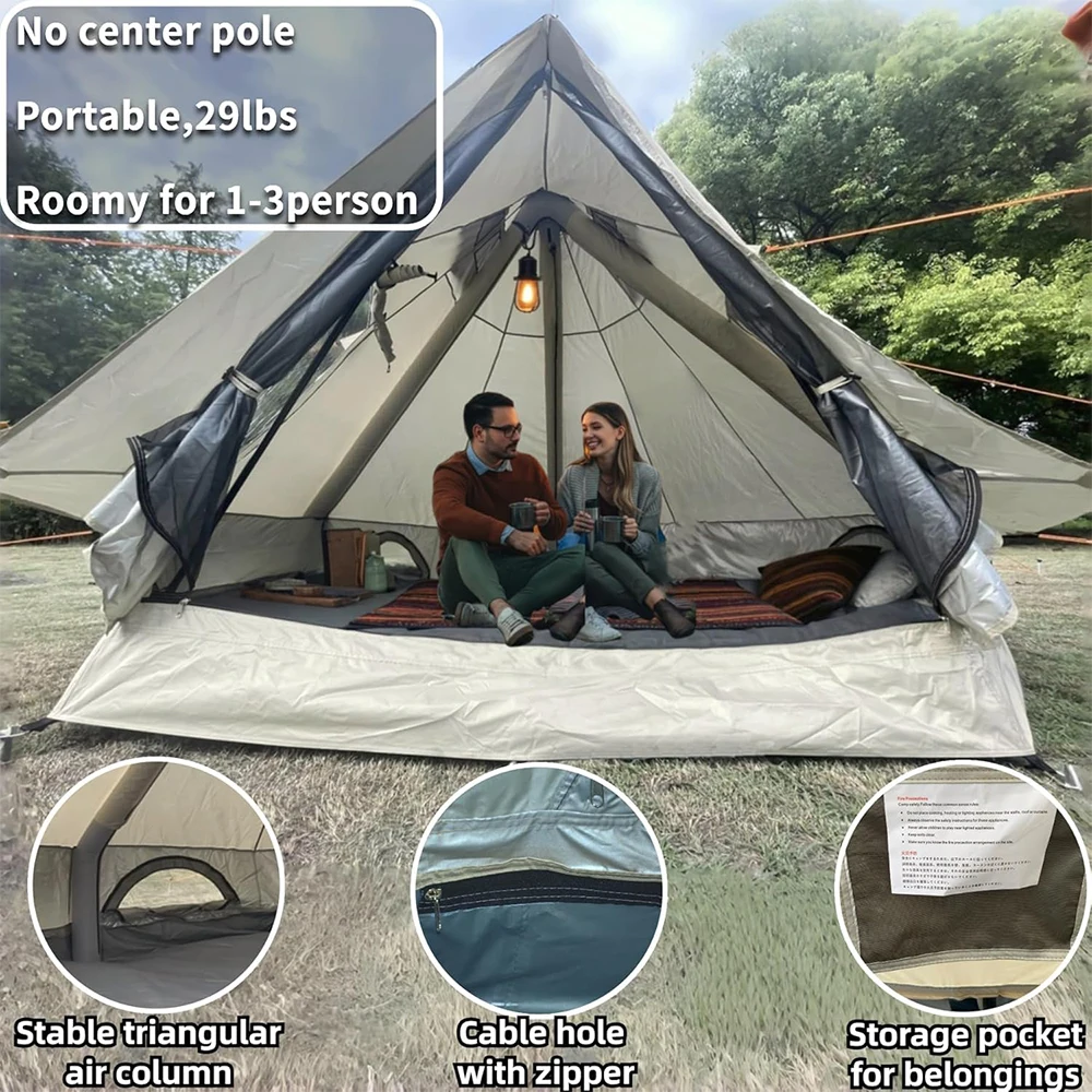 Inflatable Hot Tent DANCHEL 2-4 Person 4-Season with Stove Jack Skyview Waterproof 300D Oxford Fabric Camping Tent with Carry Ba