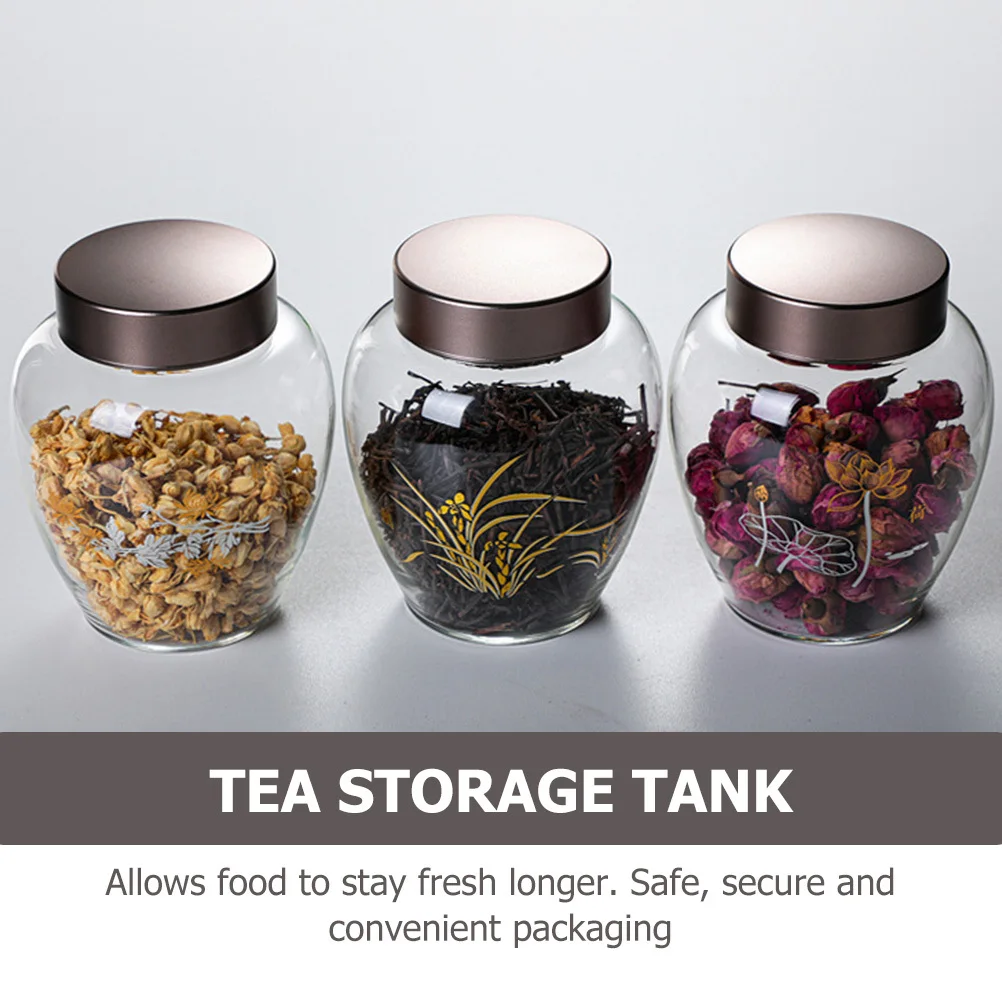 

Glass Tea Jar with Alloy Lid Sealed Food Storage Container Household Kitchen Organizer for Grains Spices Coffee Tea
