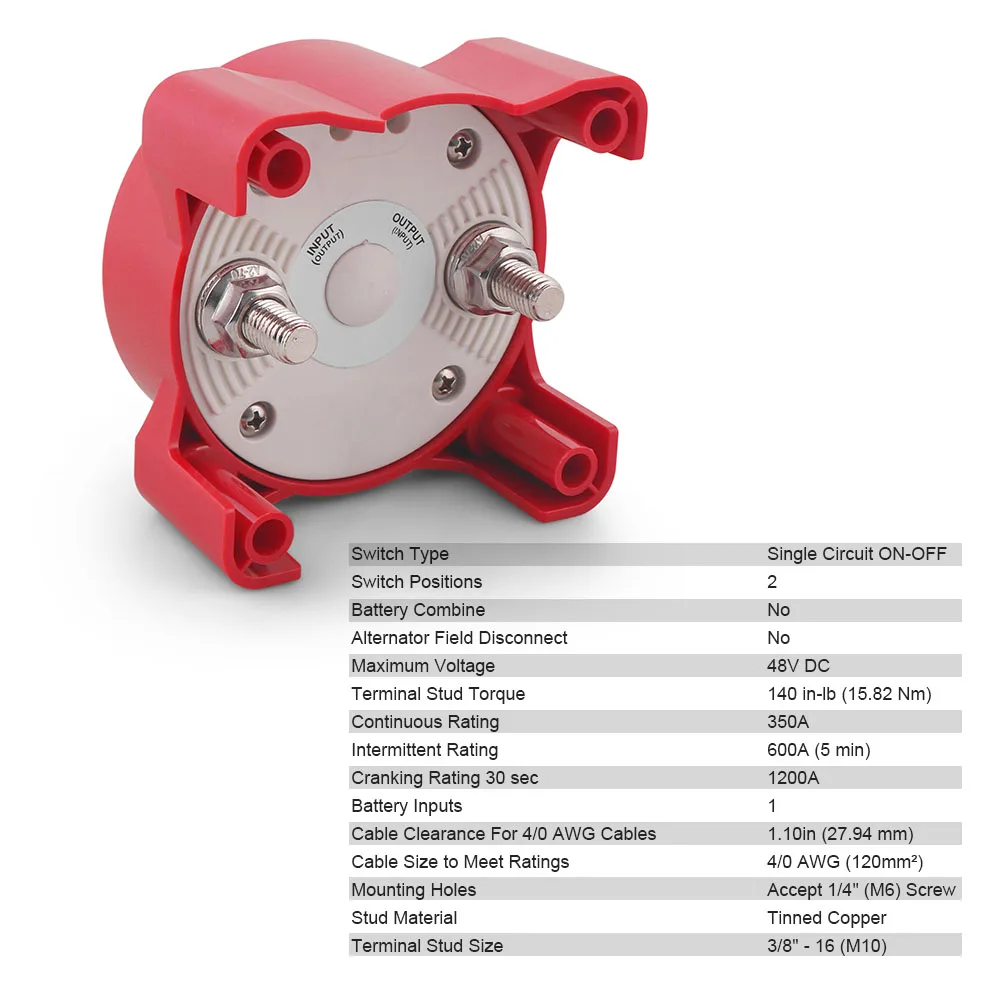 9003E 2 Position Battery Switch 48V 350A E-series Single Circuit ON OFF Battery Disconnecter Isolator for Camper RV Boat