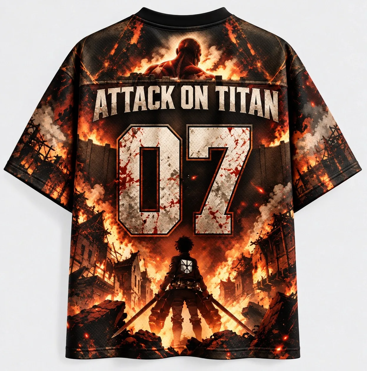 Trendy Unisex V Neck Attack on Titan Full Print Jersey Short Sleeve Top Ideal For Night Out And Casual Street Style Looks