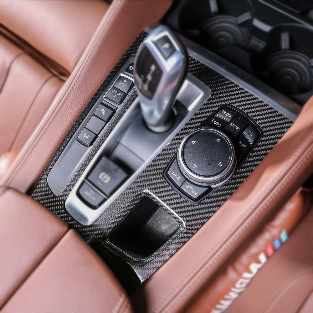 

Car Accessories Real Dry Carbon Gear Shift Panel Frame Cover Trim For BMW X5 X6 F15 F16 2014-2017