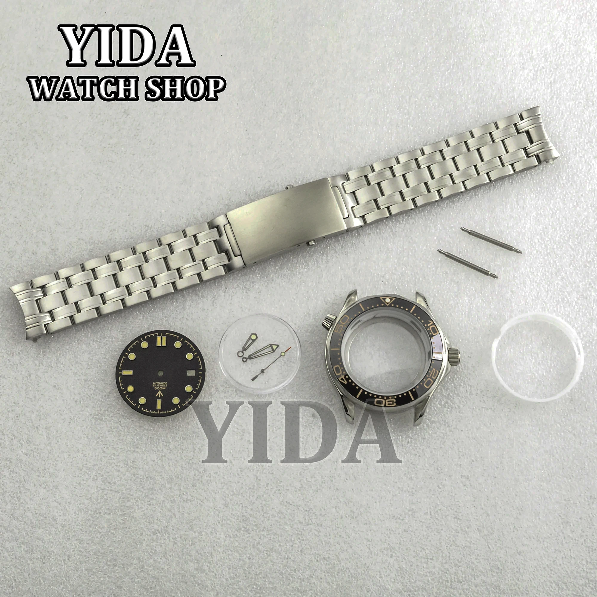 

For Seamaster 300 Case Bracelet Green Luminous 31mm Dial Hands Bezel Ring Cover 316L Stainless Steel 41MM case fit NH35 Movemnet