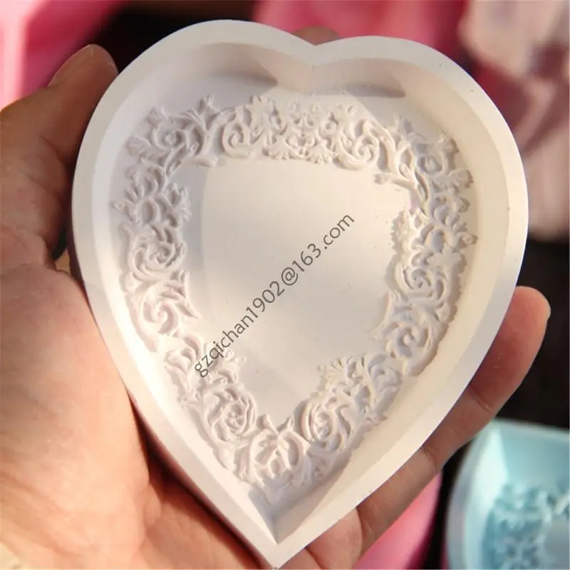 X7AB علبة القلب قالب من السيليكون طبق الورد قالب من السيليكون لصنع راتنجات الايبوكسي حامل المسبحة علبة مجوهرات منظم الغرور