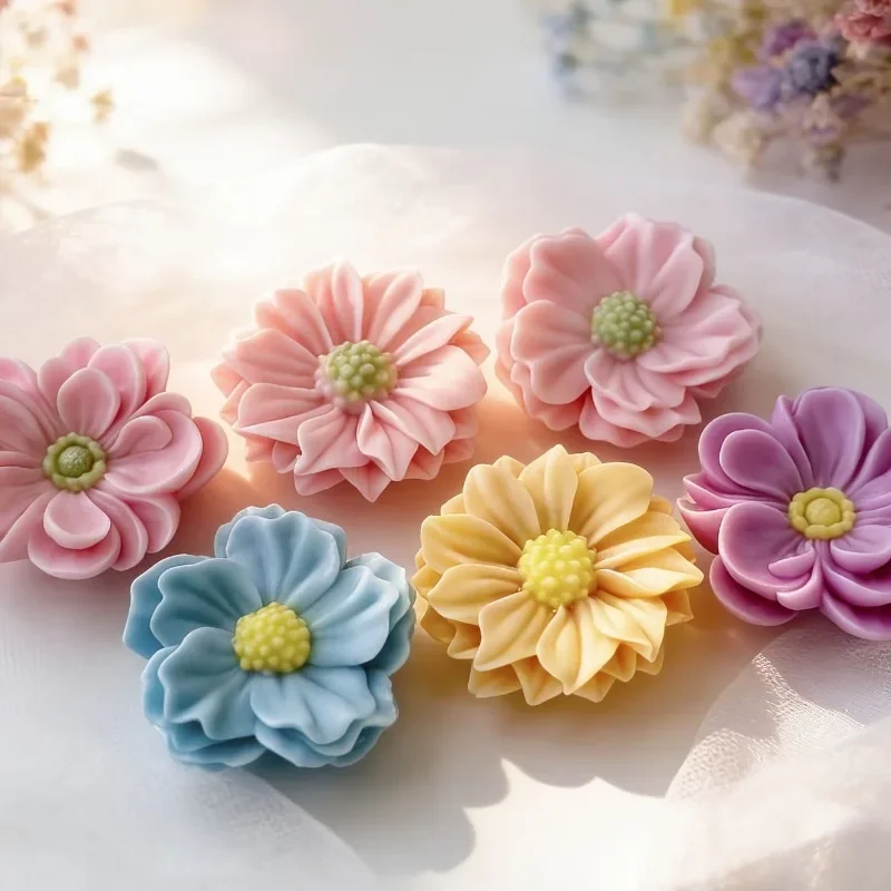 Multi-Style Floral Candle Silicone Mold Peony Camellia Buttercup Chrysanthemum Flower Mold Resin Diffuser Gypsum Ornaments