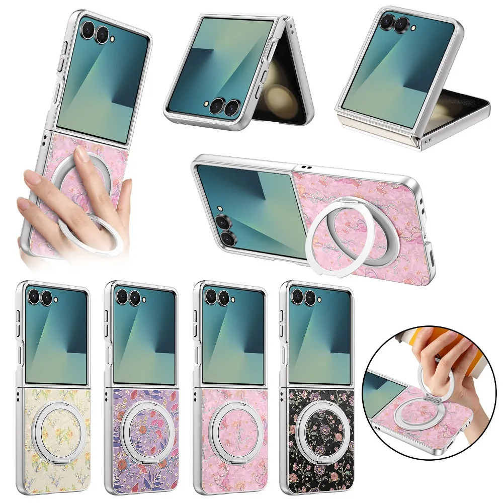 Fashion Colorful Pattern Folding Phone Cover for Samsung Galaxy Z Flip 8 7 6 5 with 360° Rotatable Stand