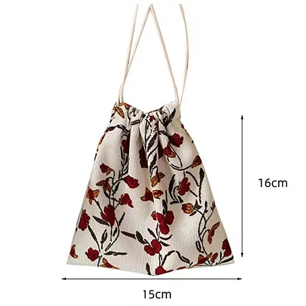 Pastoral Literary Style Printed Linen Drawstring Bag Coin Purse Polyester Vintage Drawstring Pocket Organizer Pouch