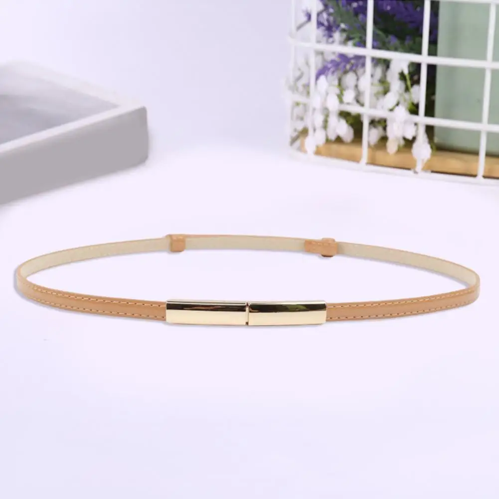 Wear-resistant Belt Stylish Faux Leather Women Belt with Adjustable Thin Design Button Waistband Decorative Dress Belt for Women