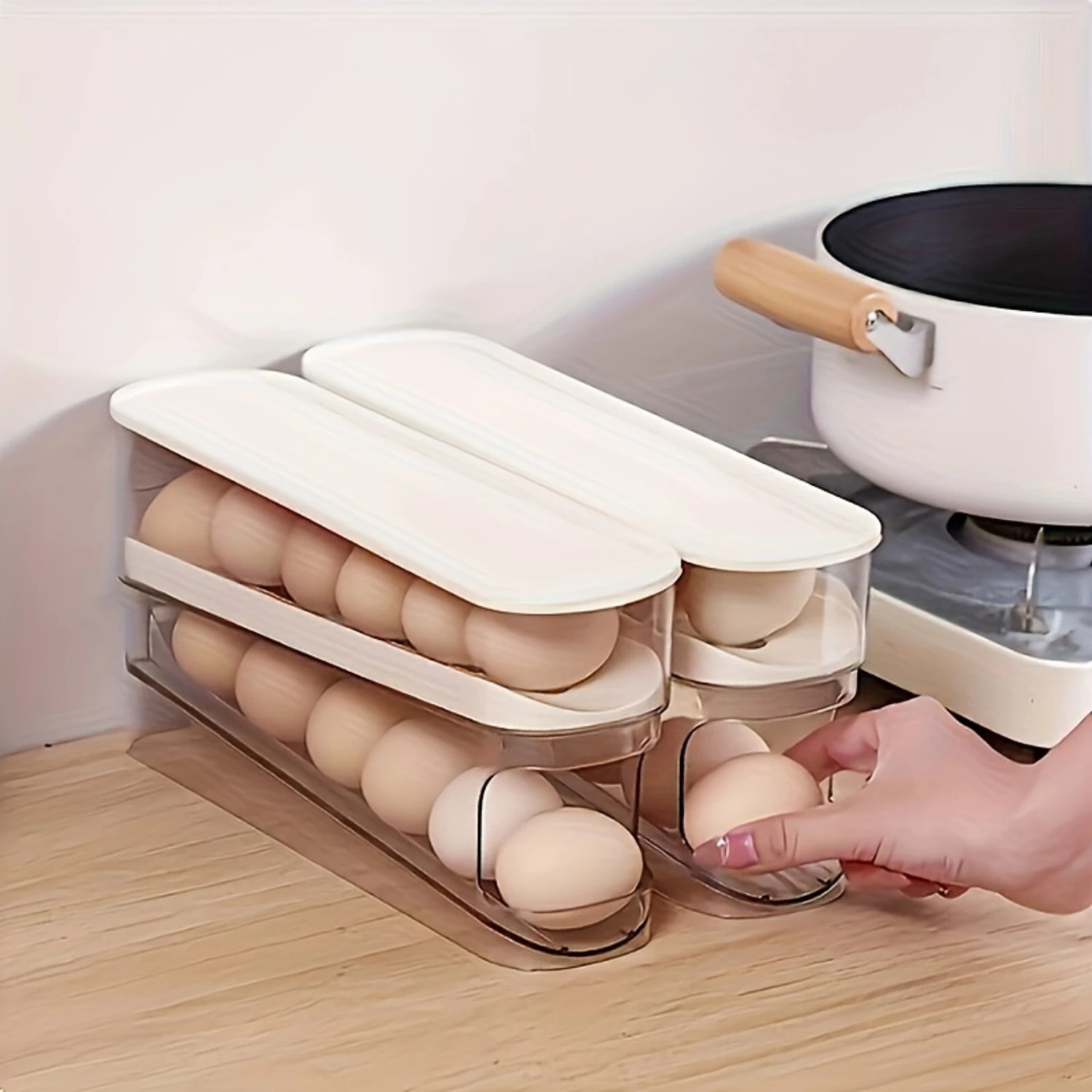 Auto-Rotating Double-Layer Plastic Egg Holder, Stackable Egg  Tray with No Battery Needed for  Organization