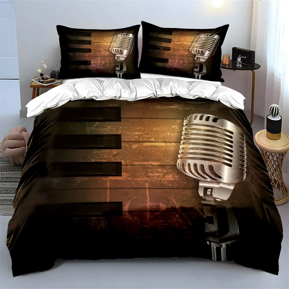 

Vintage Microphone Music Set Multiple sizes kid's and adults' bedroom Exquisite 3PC bedding set, gift