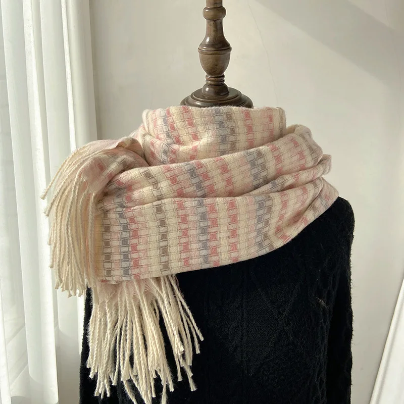 Scarf Women's Autumn/Winter New Korean Edition Colorful Checkered Student Warm Thickened Scarf Imitation Cashmere Tassel Shawl