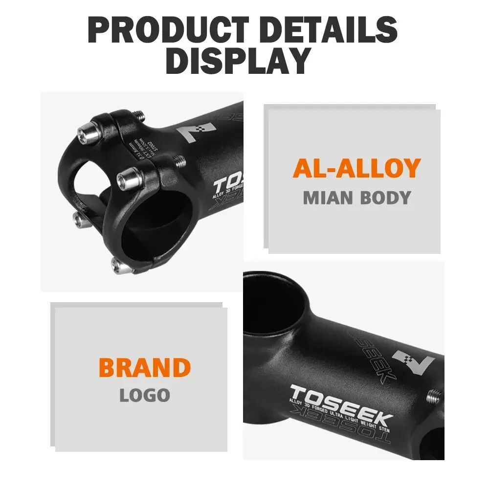 TOSEEK Bicycle Handlebar Stem 60/70/80/90/100mm MTB Stem 28.6mm 31.8mm Negative Power Mtb Lightweight Road Bike Table