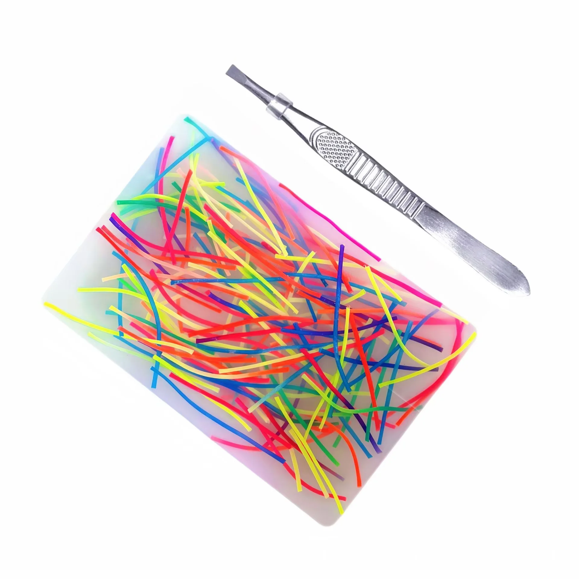 Pull String Silicone Fidget Toy, Sensory Decompression Block With Tweezers, Stress Relief Hand Play Toy For Kids Adults Party view 6