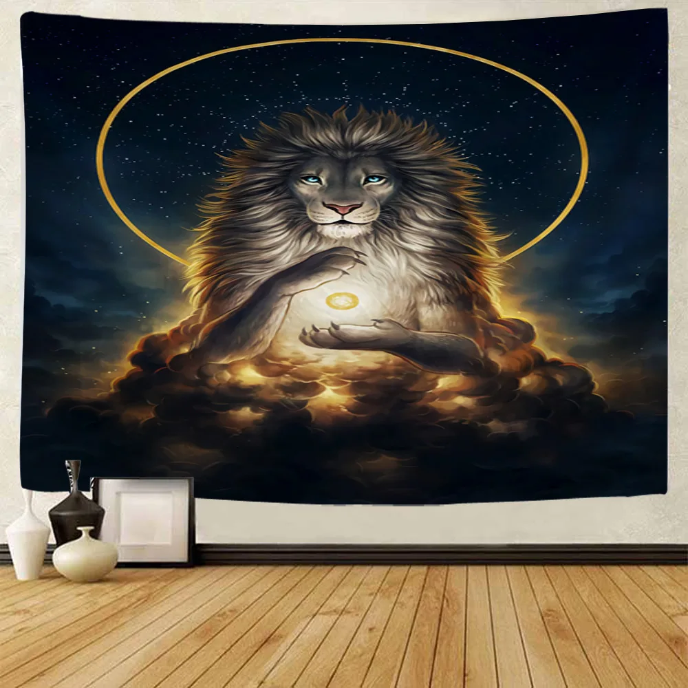 Lion Tapestry Starry Chakra Tapestry Yoga Meditation Zen Tapestry Living Room Bedroom Decoration Background Cloth