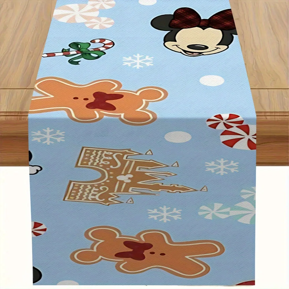 

Цельная дорожка для стола с принтом Рождественского пряничного человечка Диснея Микки, подходит для столовой в помещении и на открытом воздухе, свадеб, вечеринок
