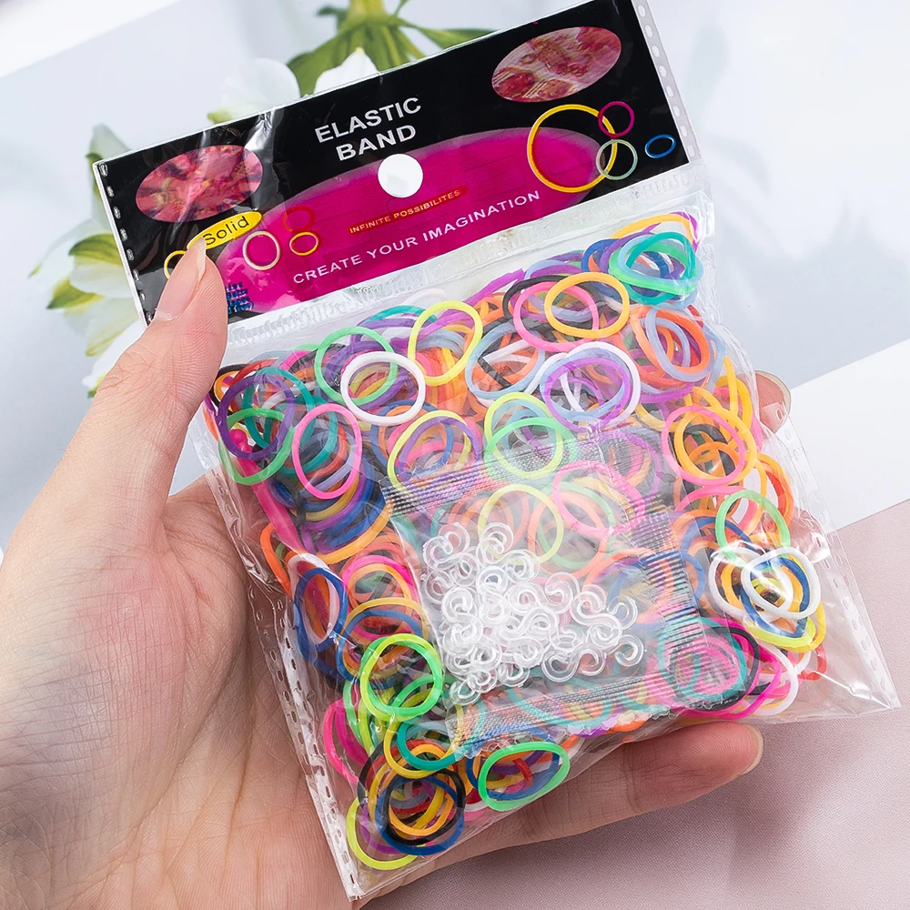 Creative Colorful Loom Bands Set Rainbow Bracelet Making Kit with Crochet Hook DIY Rubber Band Woven Bracelet Gifts
