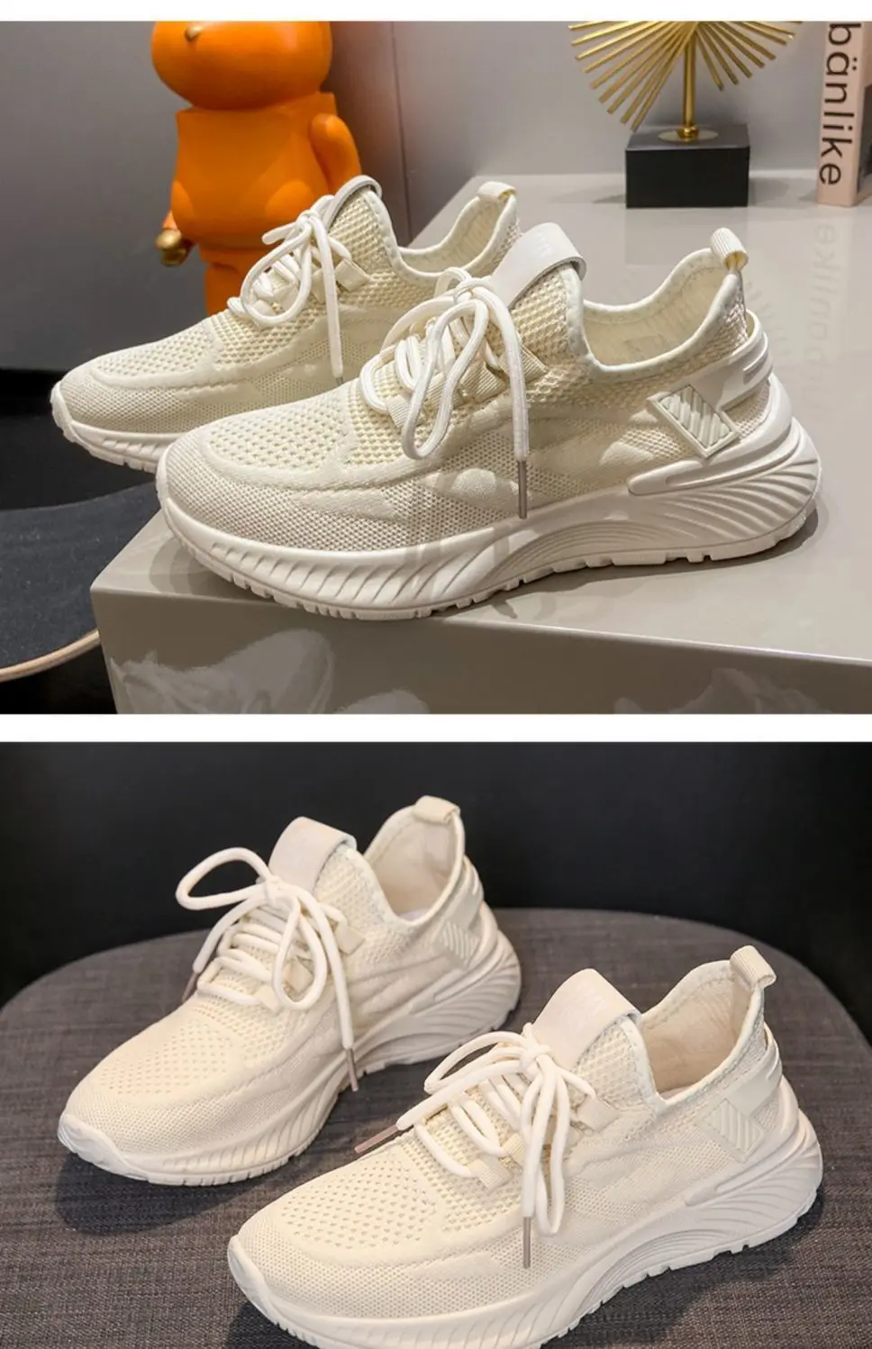 Atmungsaktive Damen-Mesh-Sneaker mit Wellensohle, dicker Plateau-Sohle, höhenverstellbar, leicht, zum Schnüren, für den Alltag, zum Gehen, Sport, Freizeit. – Detail 31
