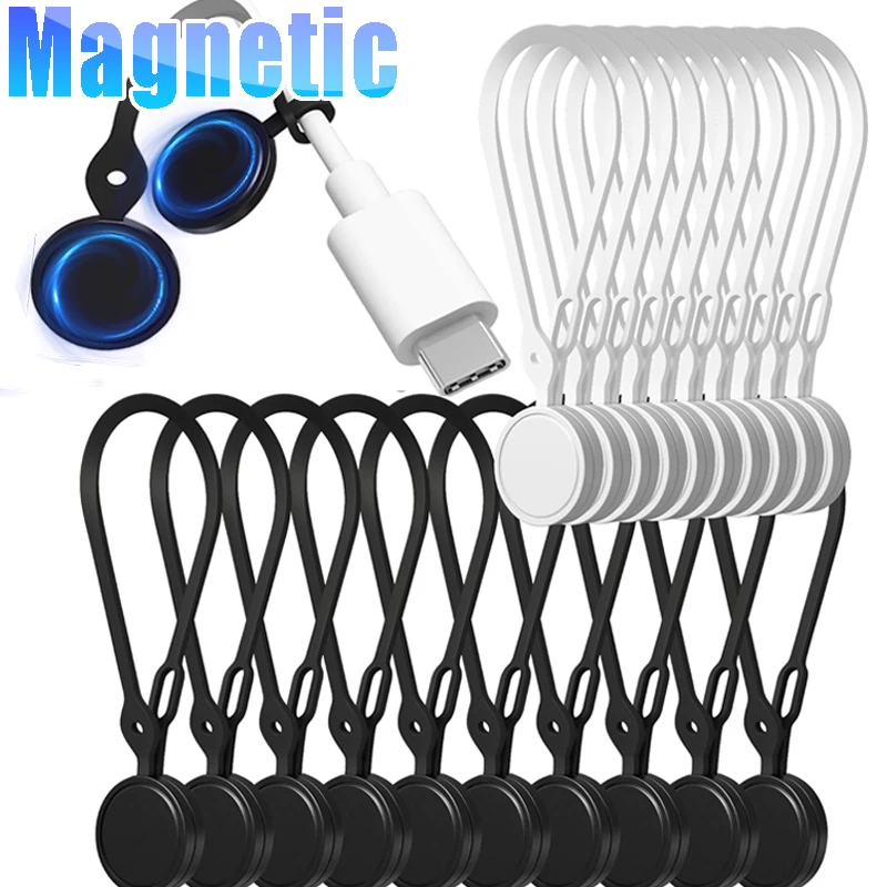 1-6Pcs Reusable Magnetic Cable Ties Cord Organizer Silicone Magnetic Wire Tie for Bundling Stuff Fridge Magnet Headphone Cables