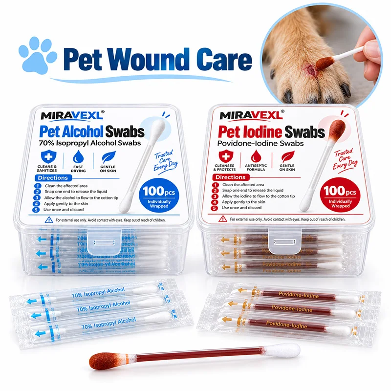 Haustier-Wundversorgungs-Tupfer-Set 200 Stück, 70% Isopropylalkohol & Povidon-Jod Antiseptikum, Erste-Hilfe-Hautvorbereitung für Hunde, Katzen und Haustiere – Detail 3