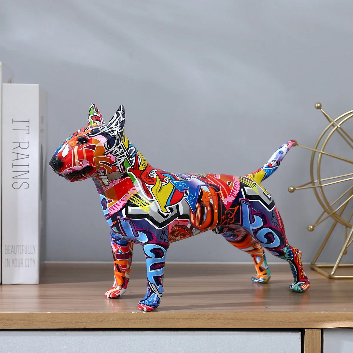 

Creative Pet Art Colorful Bull terrier Small English Resin Dog Crafts Home Decoration Color Modern Simple Office Desktop Craft