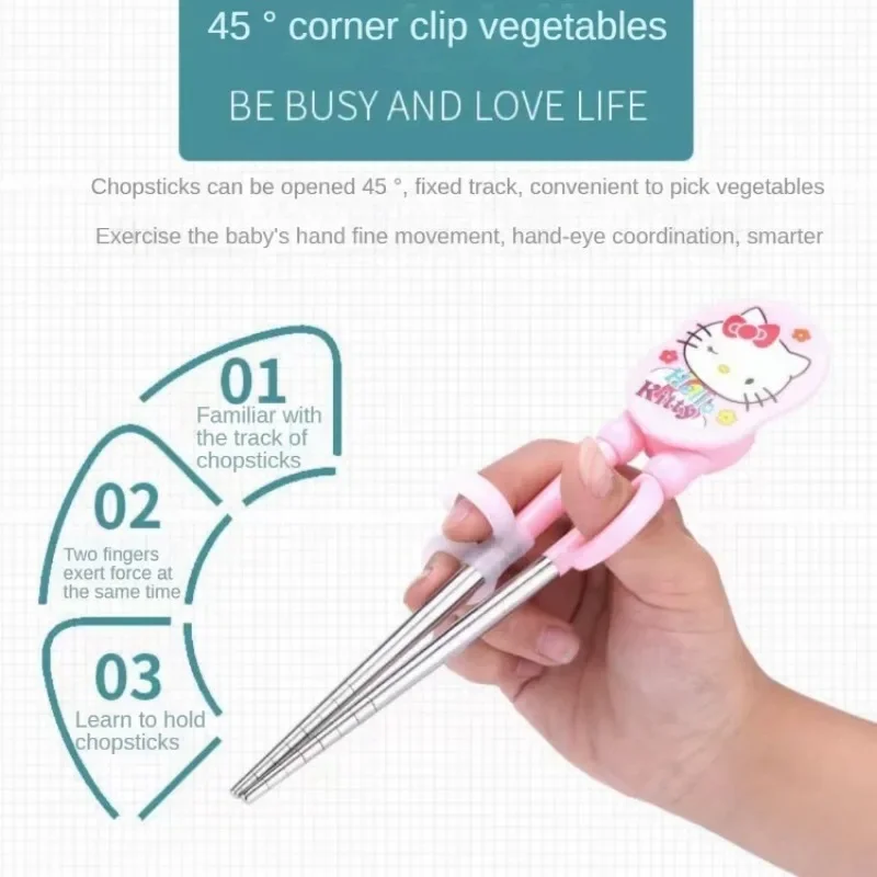 Sanrio Hello Kitty Chopsticks Cartoon Reusable Stainless Steel Tableware Baby Learning Eat Training Correction Cute Chopsticks