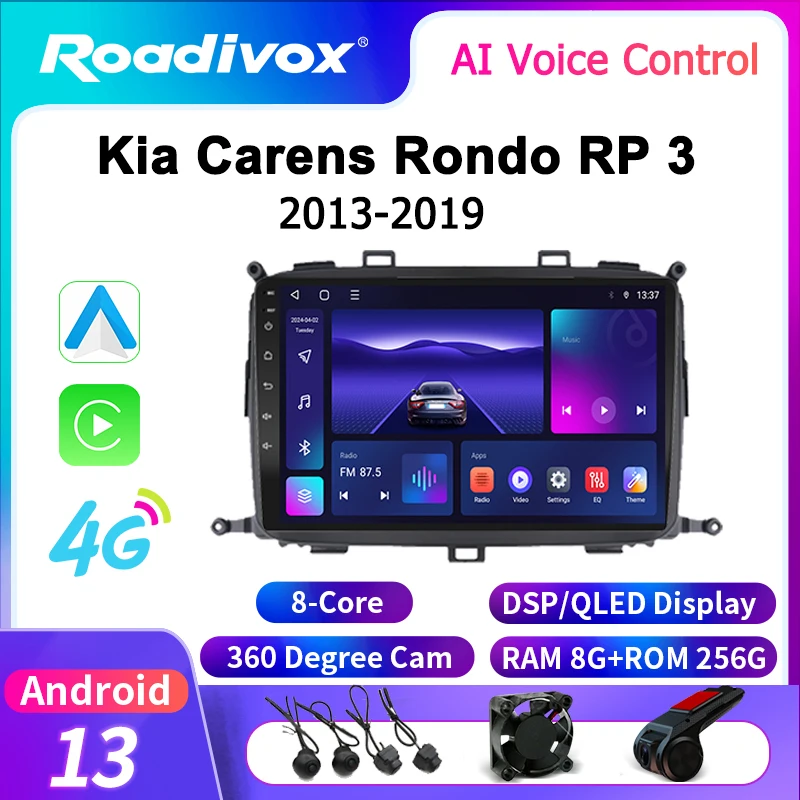 roadivox Android car radio for Kia Carens Rondo RP 3 2013 2019 stereo GPS Navigation video Multimedia Player tape recorder