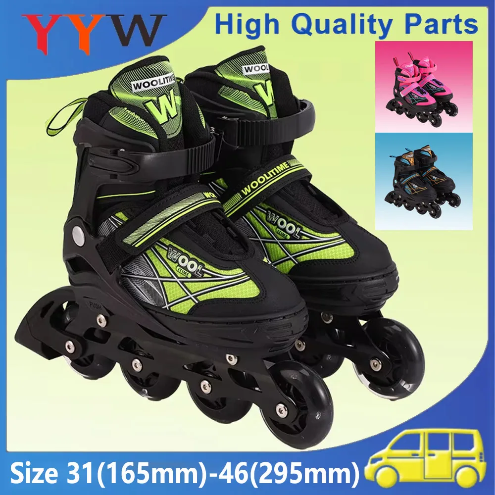 Inline Roller Skates For Women Men Adjustable Size 4 Wheels Skate Shoes For Boys Girls Beginner Outdoor Skating Sneakers