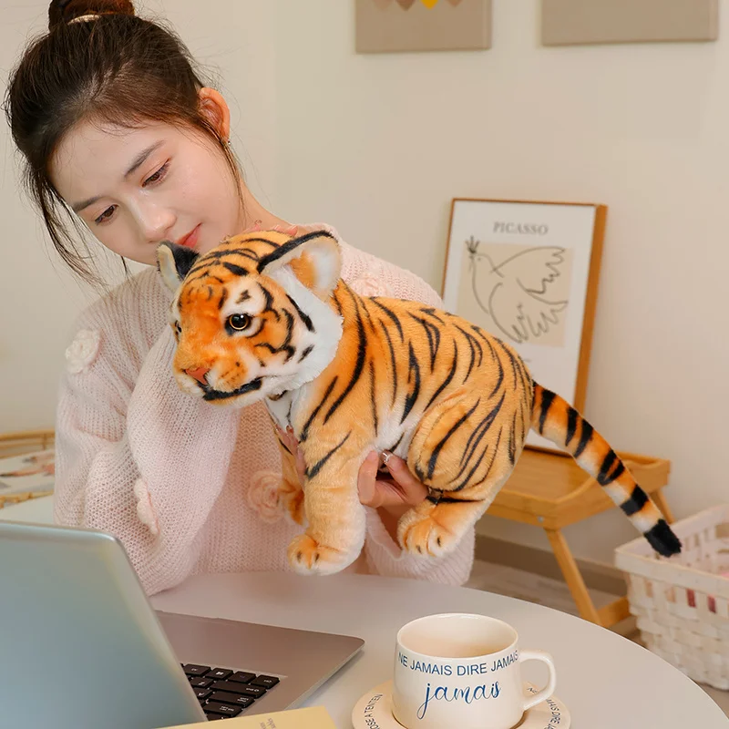 20/25/30 ซม.จําลอง Tiger Plush ตุ๊กตาคุณภาพสูงเหมือนจริงเสือดาว Lion Plush ของเล่นตกแต่งบ้านของขวัญเด็ก