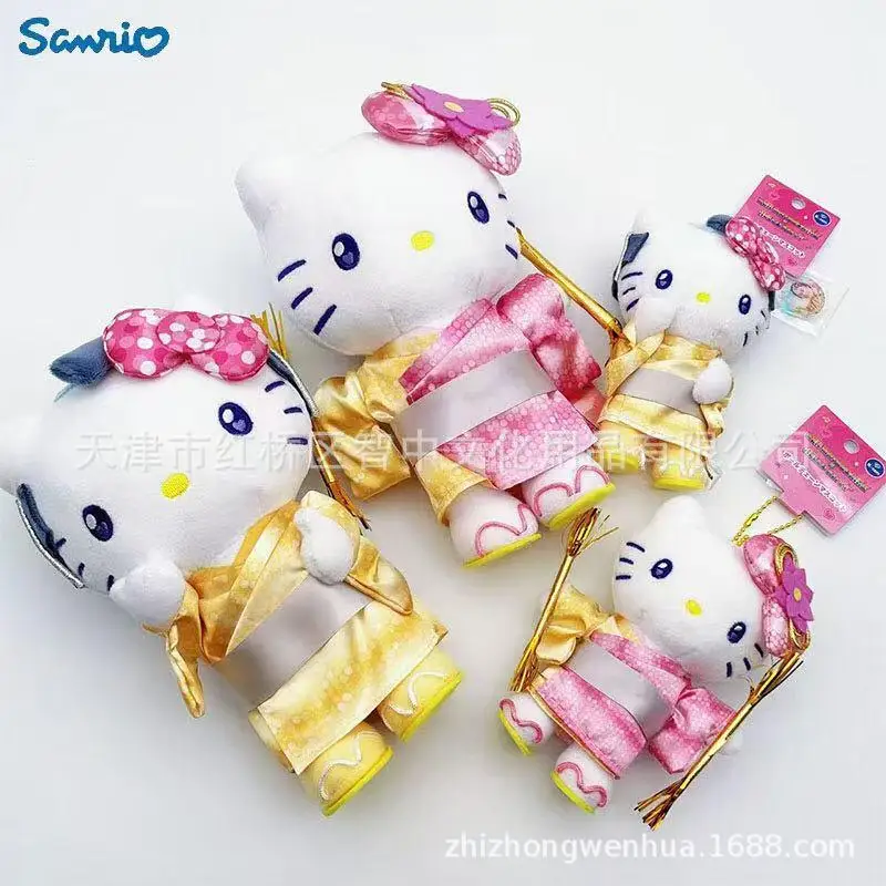 

Kawaii Hellokitty Matsuken Samba Collaboration Kimono Plush Keychain Cute Sanrio Character Bag Charm Collectible Pendant