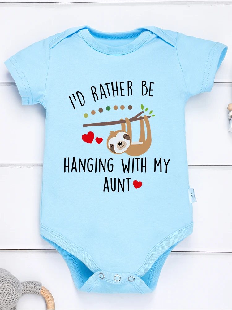 “I\'d Rather Be Hanging With My Aunt” Fun Newborn Clothes Pure Cotton Onesies Cartoon Sloth Cute Baby Boy Bodysuit Gift Cheap