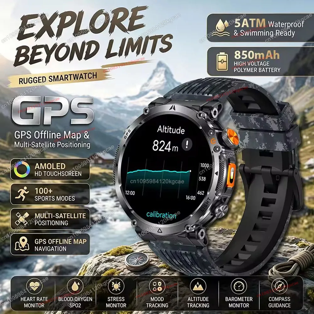 2026 New Outdoor Military Grade LED Flashlight Smart Watch Men IP68 Waterproof 100+ Sport Modes Bluetooth Call Smartwatches Hw12