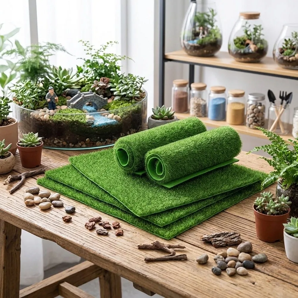 6pcs Simulated Lawn Mat 30x30cm for Green Artificial Grass for Fairy Garden Landscaping DIY Craft and Miniature Scene Use