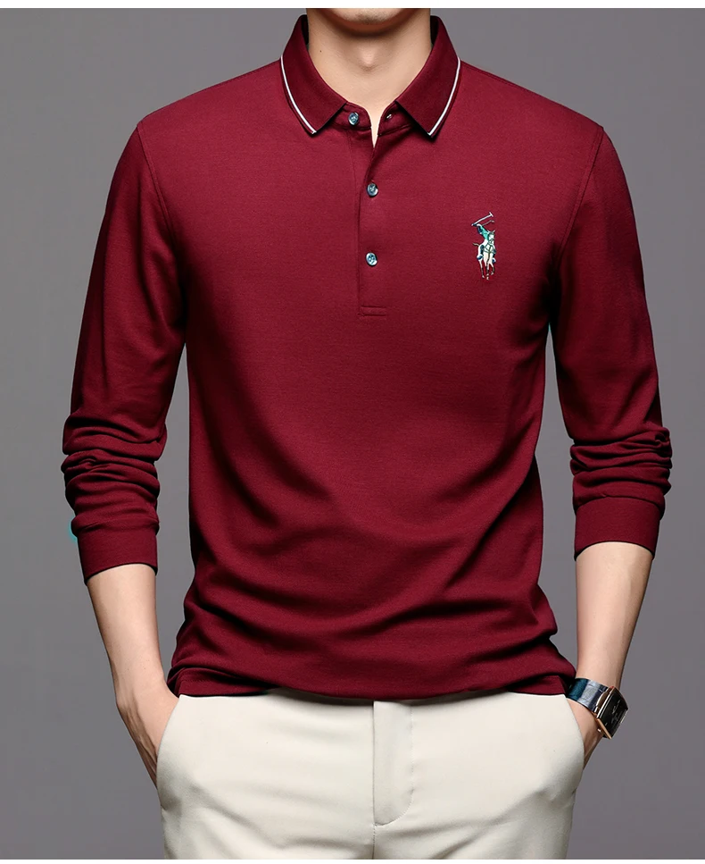 

High End Men's Casual Polo Shirt 2025 Spring New Item Lapel Long Sleeved Cotton T-shirt Business Versatile Casual Top