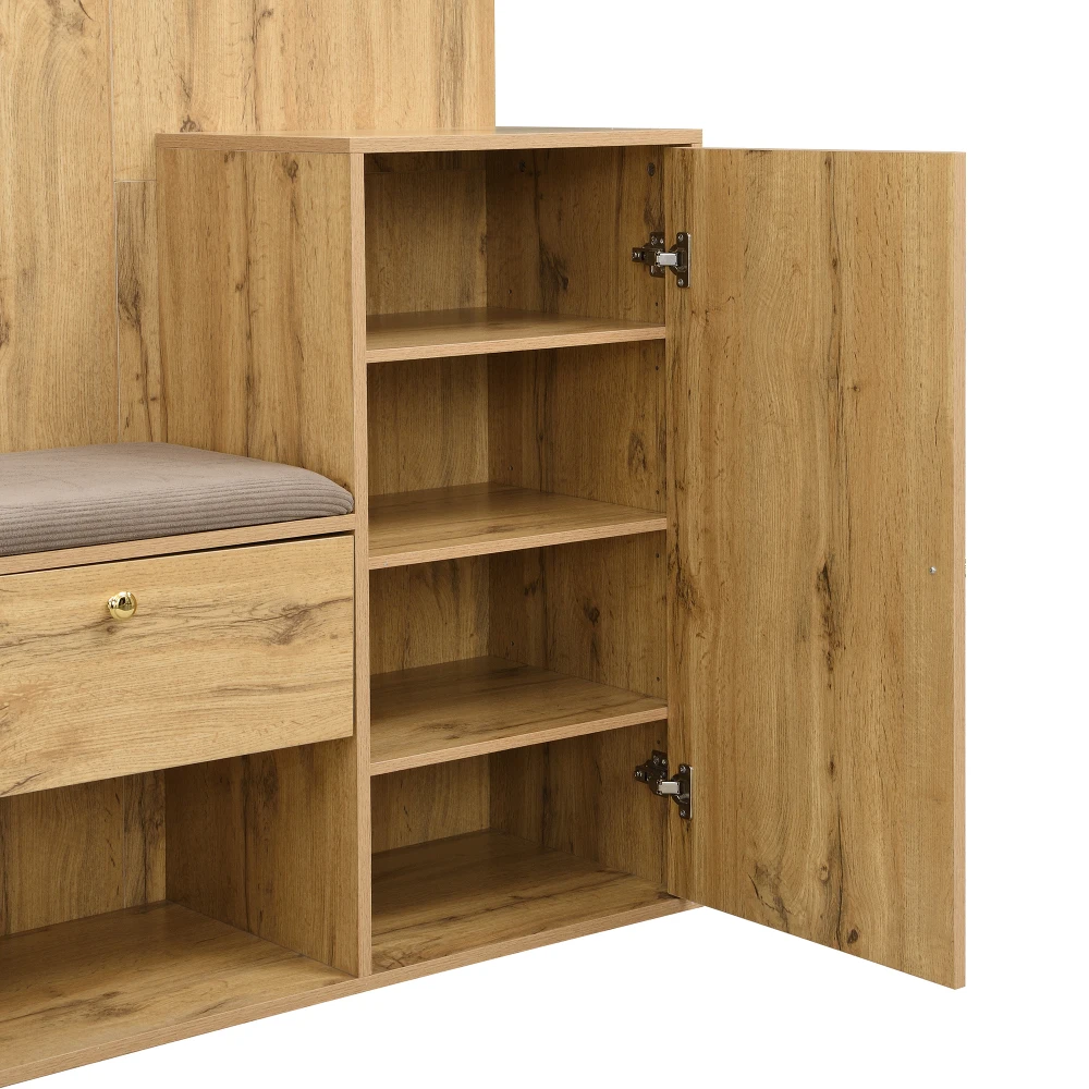 Kleiderschrank-Set, kompakter Flur-Kleiderschrank mit Spiegel und Kissen mit schwarzem Zierstreifen, Regal, Flur-Kleiderschrank, Schuhschrank – Detail 22