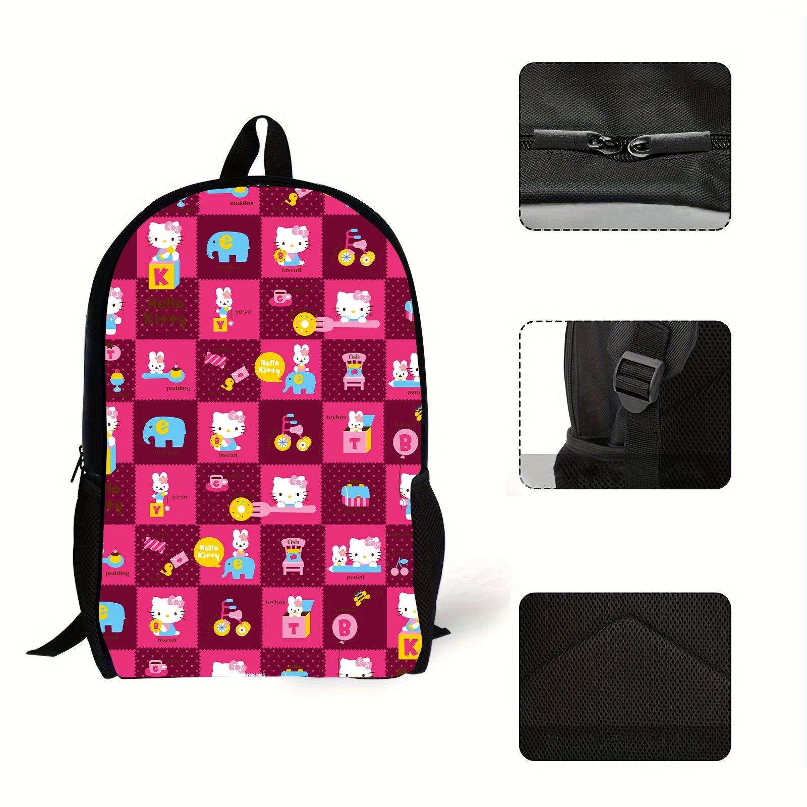 Dois tons quadriculada impressa mochila, adequado para estudantes, viagens diárias e lazer, Olá Kitty Padrão, bonito