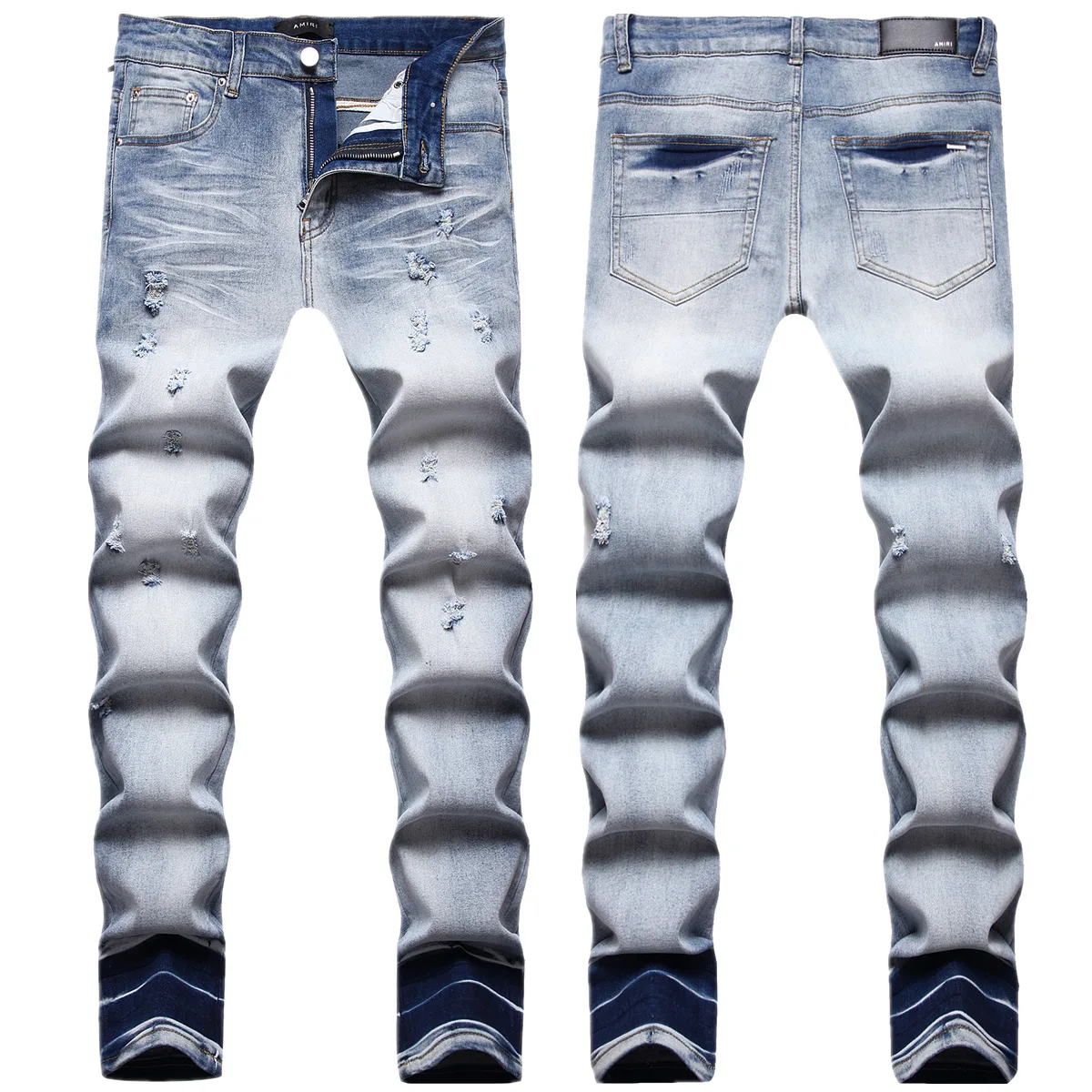 

Europe and the United States new autumn winter ripped jeans men AM men's elastic slim feet fashion br long pants