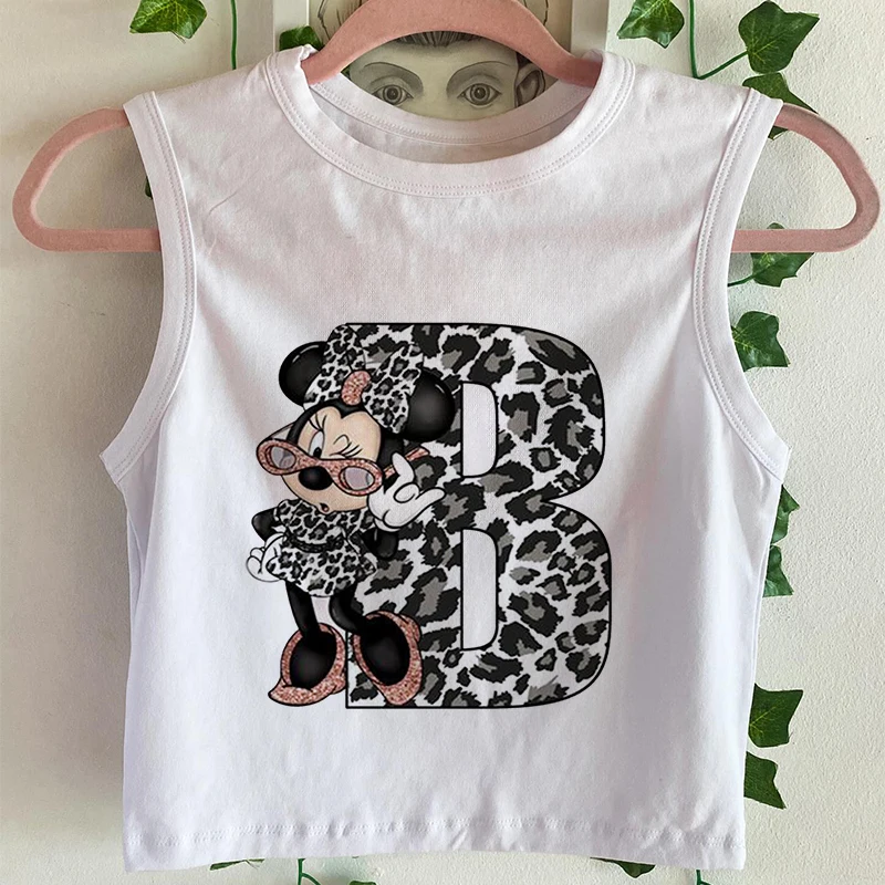 New Mickey Minnie Mouse 26 Letters Crop Top T-shirt Women Tank Top Fashion T Shirt Female Clothes Kawaii Disney Cropped T Shirt