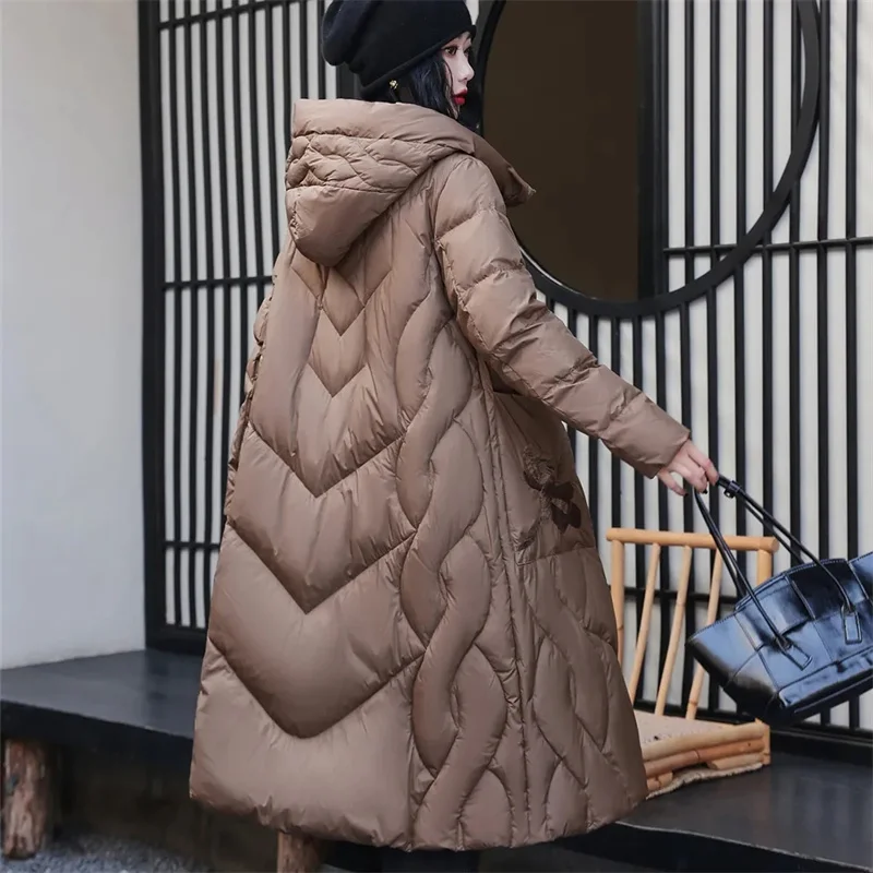 

Winter Women Slim Down Coats Remove Hooded Parka Solid Color Female Long Light Thin Outerwear Lady Fashion Warm Puffer Jackets