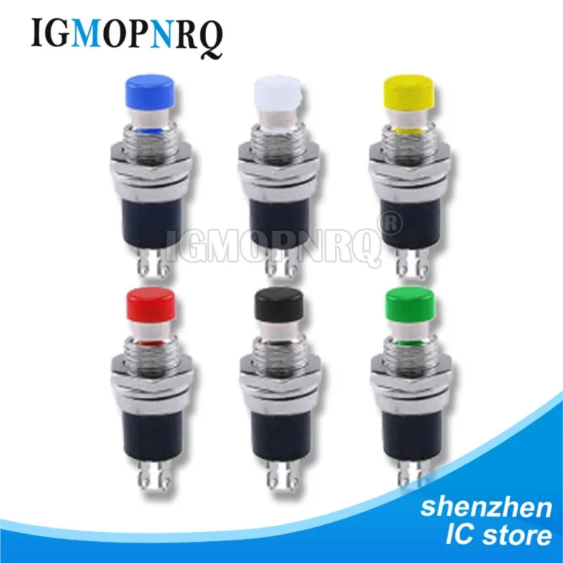 10PCS PBS-110 7MM Momentary Push Button Switch Red Black White Blue Yellow Green Normally Open No Lock Small Push Button Switch